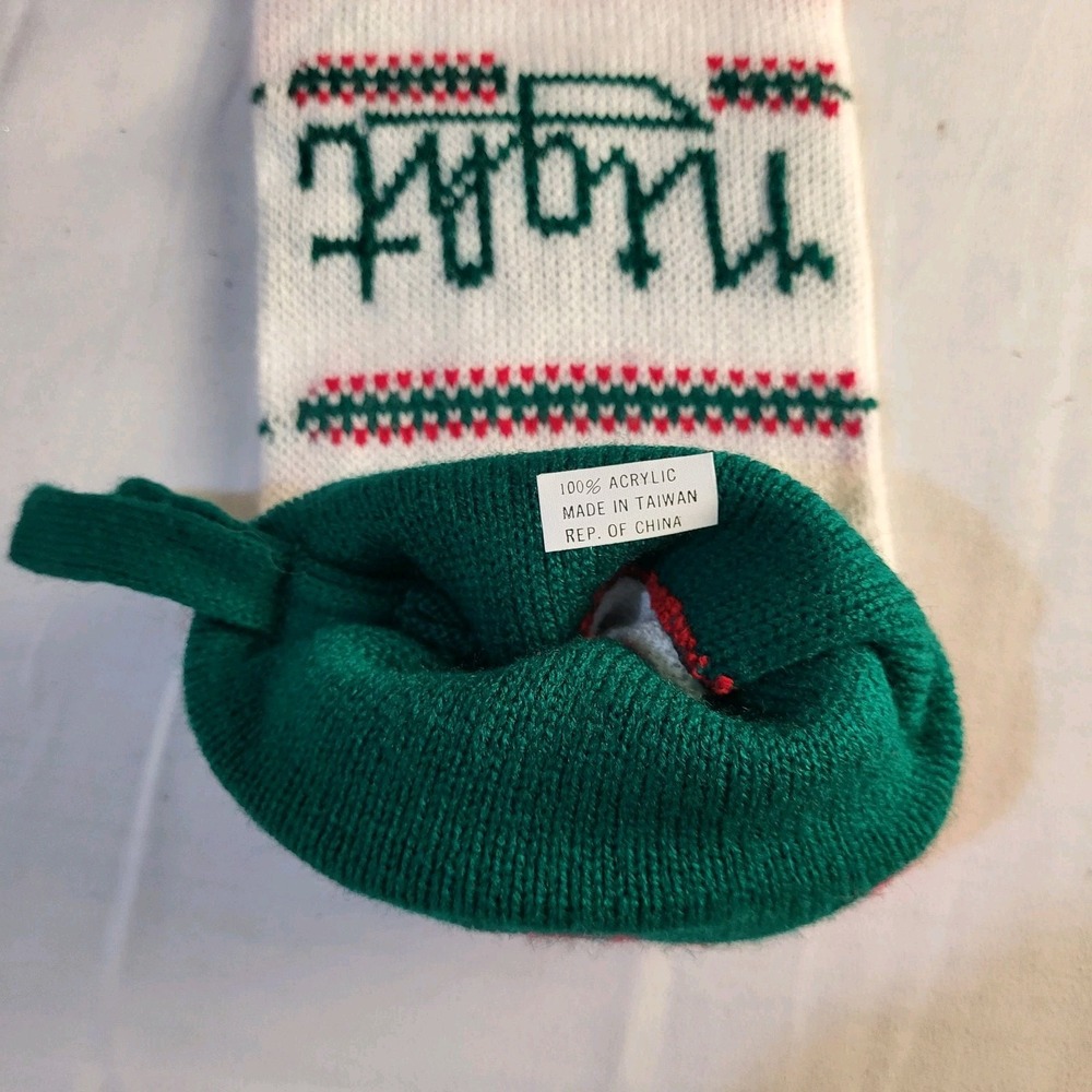 Vtg 22" Acrylic Knit Christmas Stocking Silent Night Pompom Taiwan - Picture 4 of 4